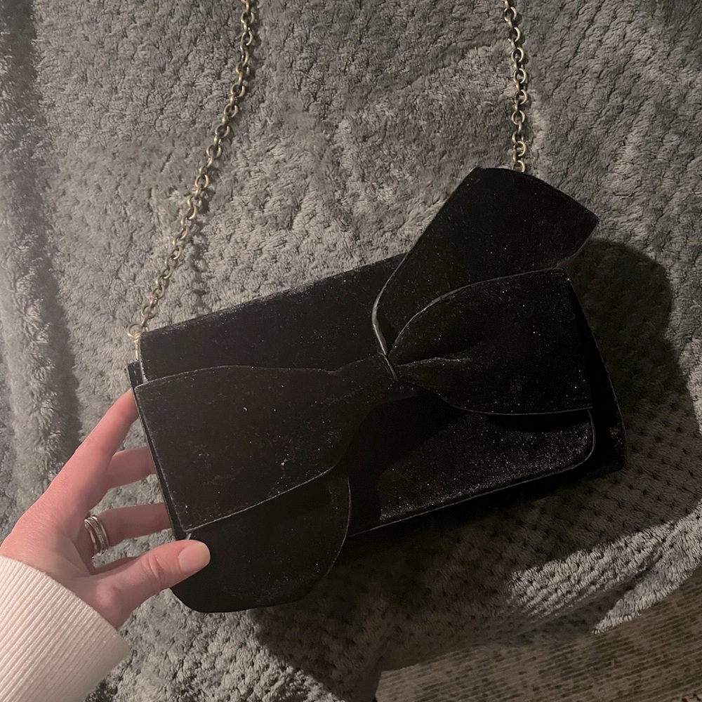 Anthropologie brand velvet purse with bow